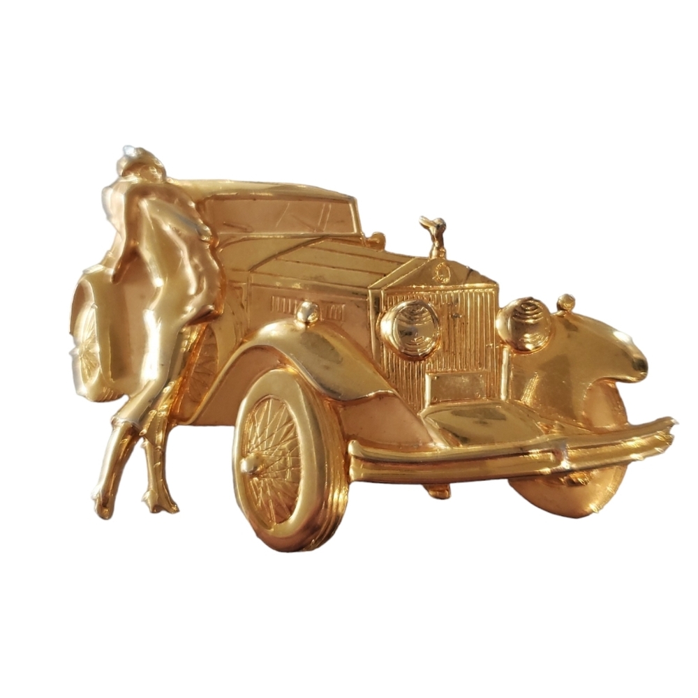 Vintage Parklane JJ  Art Deco Flapper Woman With Rolls Royce Large Brooch